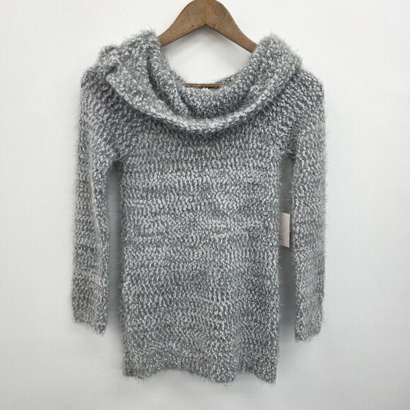 NEW Lauren Conrad Gray Eyelash Cowl Neck Sweater Womens Size S Soft Cozy Fuzzy - Picture 3 of 15